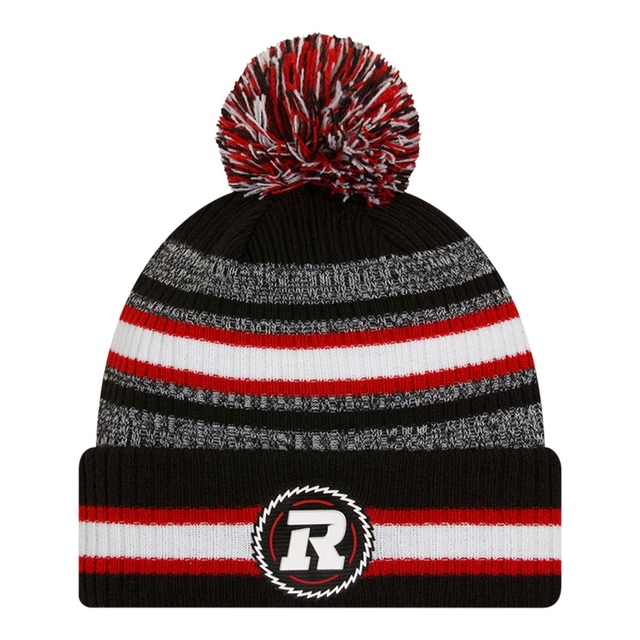 Ottawa Redblacks New Era Sideline Striped Pom Knit Hat Front_Flat