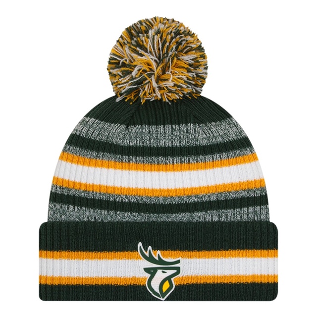 Edmonton Elks New Era Sideline Striped Pom Knit Hat Front_Flat