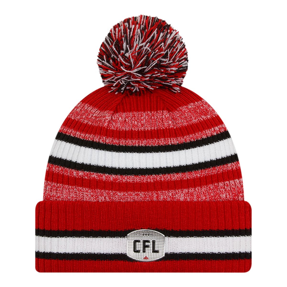 Calgary Stampeders New Era Sideline Striped Pom Knit Hat