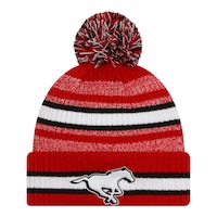 Calgary Stampeders New Era Sideline Striped Pom Knit Hat Front_Flat