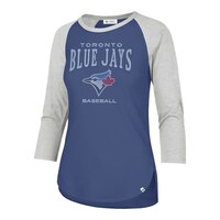 Toronto Blue Jays Nike Women's Frankie Raglan 3/4 Sleeve T Shirt Front_Angled_Left