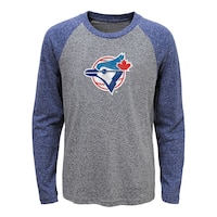 Youth Toronto Blue Jays MLB Coop Raglan Triblend Long Sleeve Shirt Front_Flat