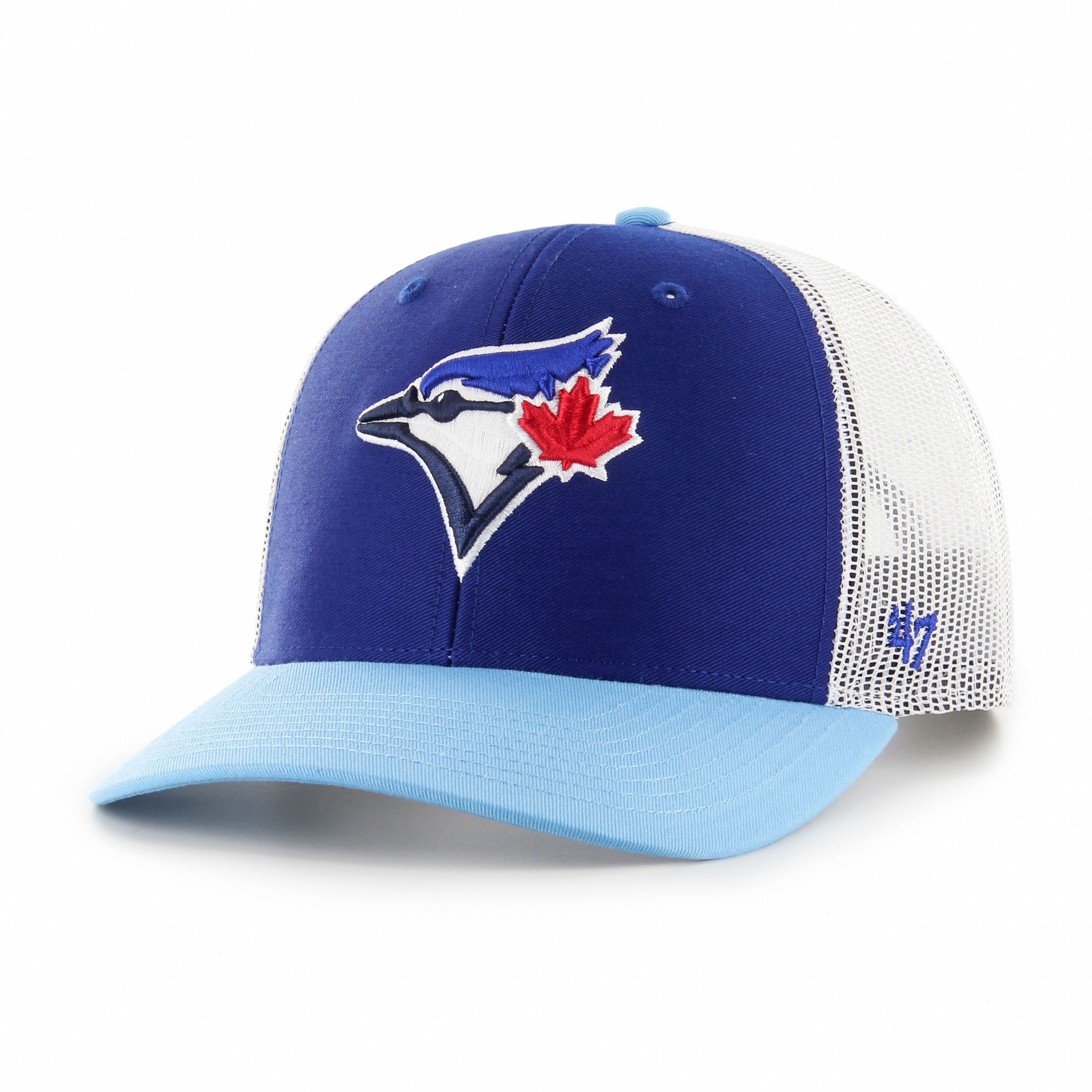 Toronto Blue Jays 47 Brand Side Note Trucker Cap Front_Three_Fourths_Angled_Left