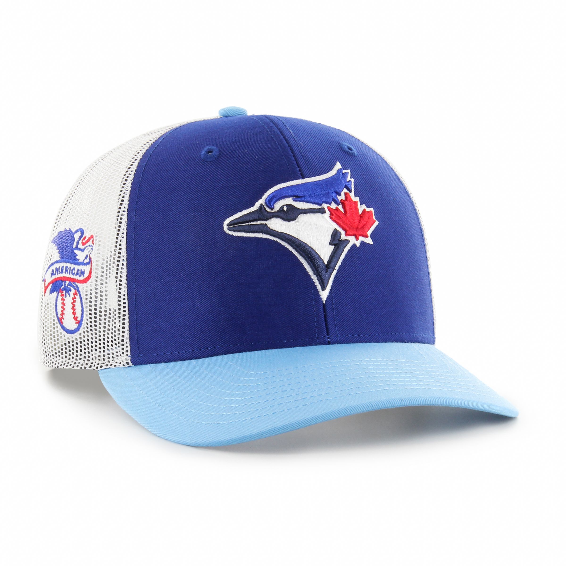 Toronto Blue Jays 47 Brand Side Note Trucker Cap Front_Three_Fourths_Angled_Right