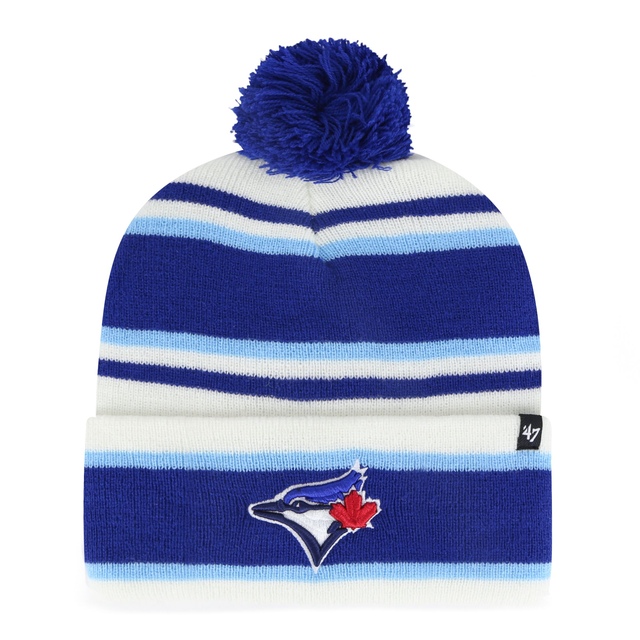 Youth Toronto Blue Jays 47 Brand Stipling Cuffed Pom Knit Hat Front_Flat