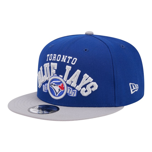 Toronto Blue Jays New Era Throwback Arch Wordmark 9FIFTY Cap Front_Three_Fourths_Angled_Left