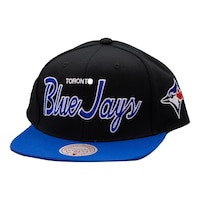 Toronto Blue Jays Mitchell & Ness Evergreen Script Snapback Cap Front_Angled_Left