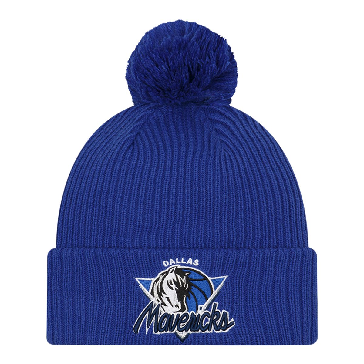 Dallas Mavericks New Era Tip Off Pom Knit Hat, NBA, Basketball Front_Flat