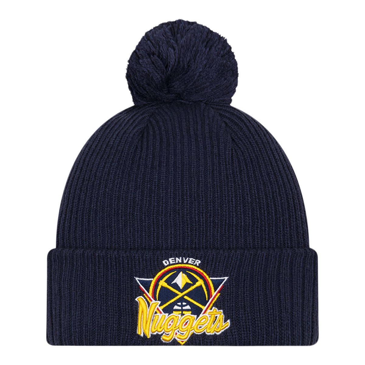 Denver Nuggets New Era Tip Off Pom Knit Hat, NBA, Basketball Front_Flat