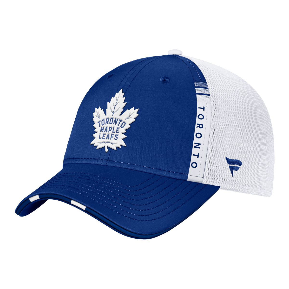Toronto Maple Leafs Fanatics Authentic Pro Structured Draft Trucker Hat, NHL, Hockey Front_Three_Fourths_Angled_Left