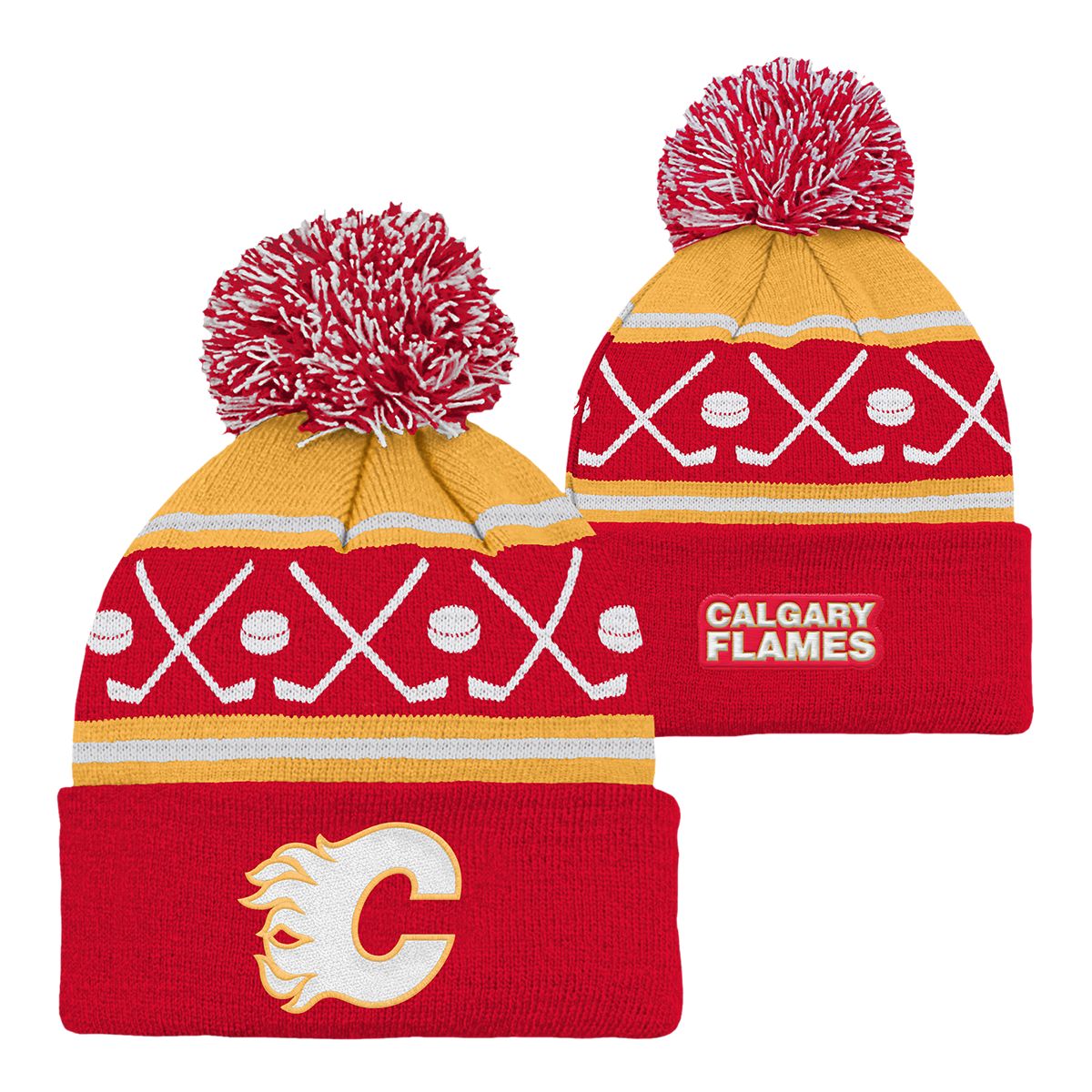 Infant Calgary Flames Face Off Cuffed Pom Knit