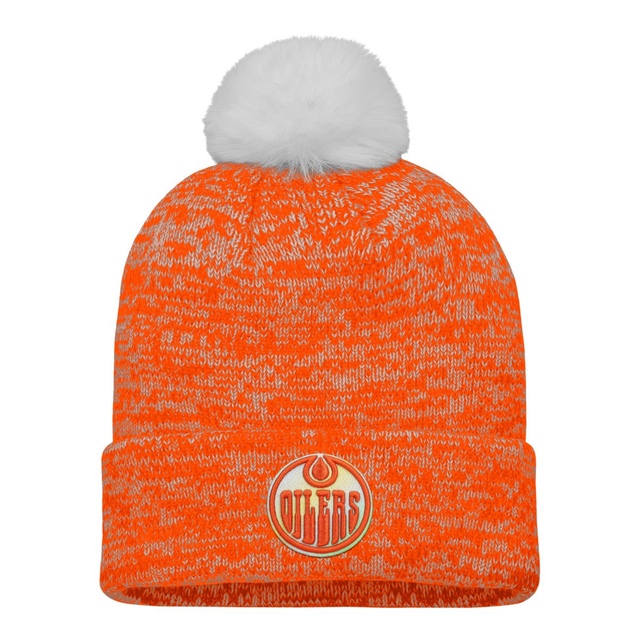 Edmonton Oilers Fanatics Women's Glimmer Cuffed Pom Knit Hat Front_Flat