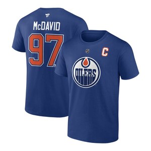 Edmonton Oilers McDavid Roy Fanatics Branded Navy Authentic Stack Name and Number T-Shirt