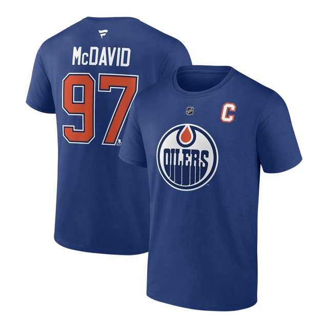 Edmonton Oilers McDavid Roy Fanatics Branded Navy Authentic Stack Name and Number T-Shirt