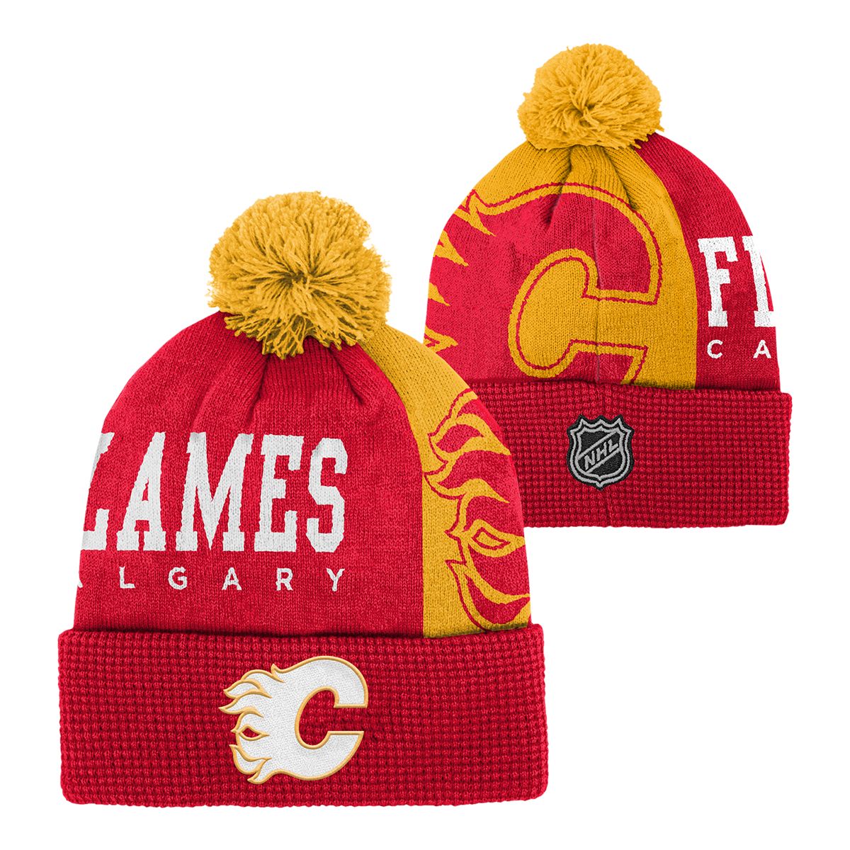 Youth Calgary Flames Outerstuff Impact Cuffed Pom Beanie