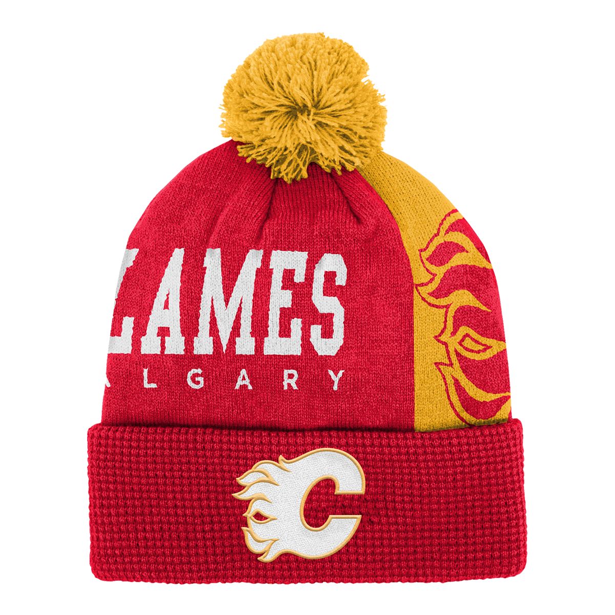 Youth Calgary Flames Outerstuff Impact Cuffed Pom Beanie