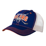 Child Edmonton Oilers NHL Lockup Meshback Adj Cap Front_Three_Fourths_Angled_Left