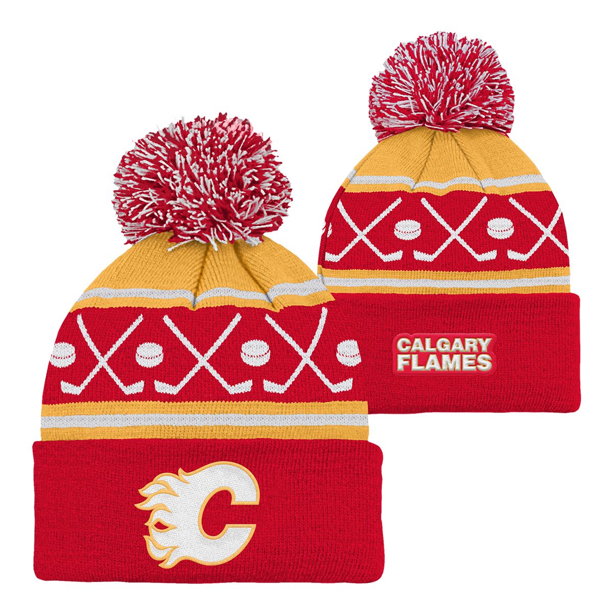 Calgary Flames NHL Infant Face Off Cuffed Pom Knit Beanie