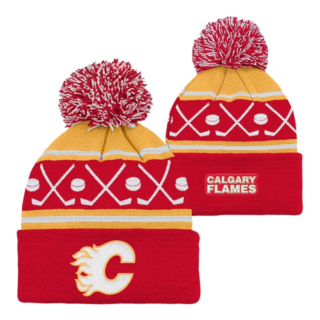 Calgary Flames Outerstuff Infant Face Off Cuffed Pom Knit Beanie Composite_or_Mixed