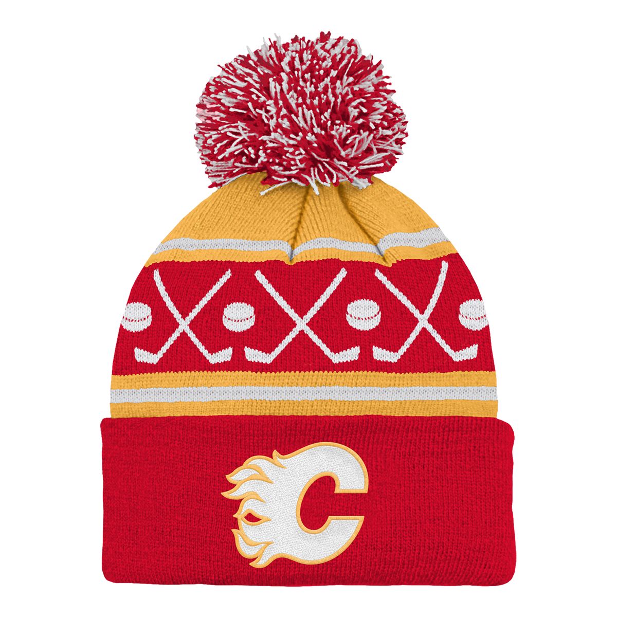 Calgary Flames NHL Infant Face Off Cuffed Pom Knit Beanie