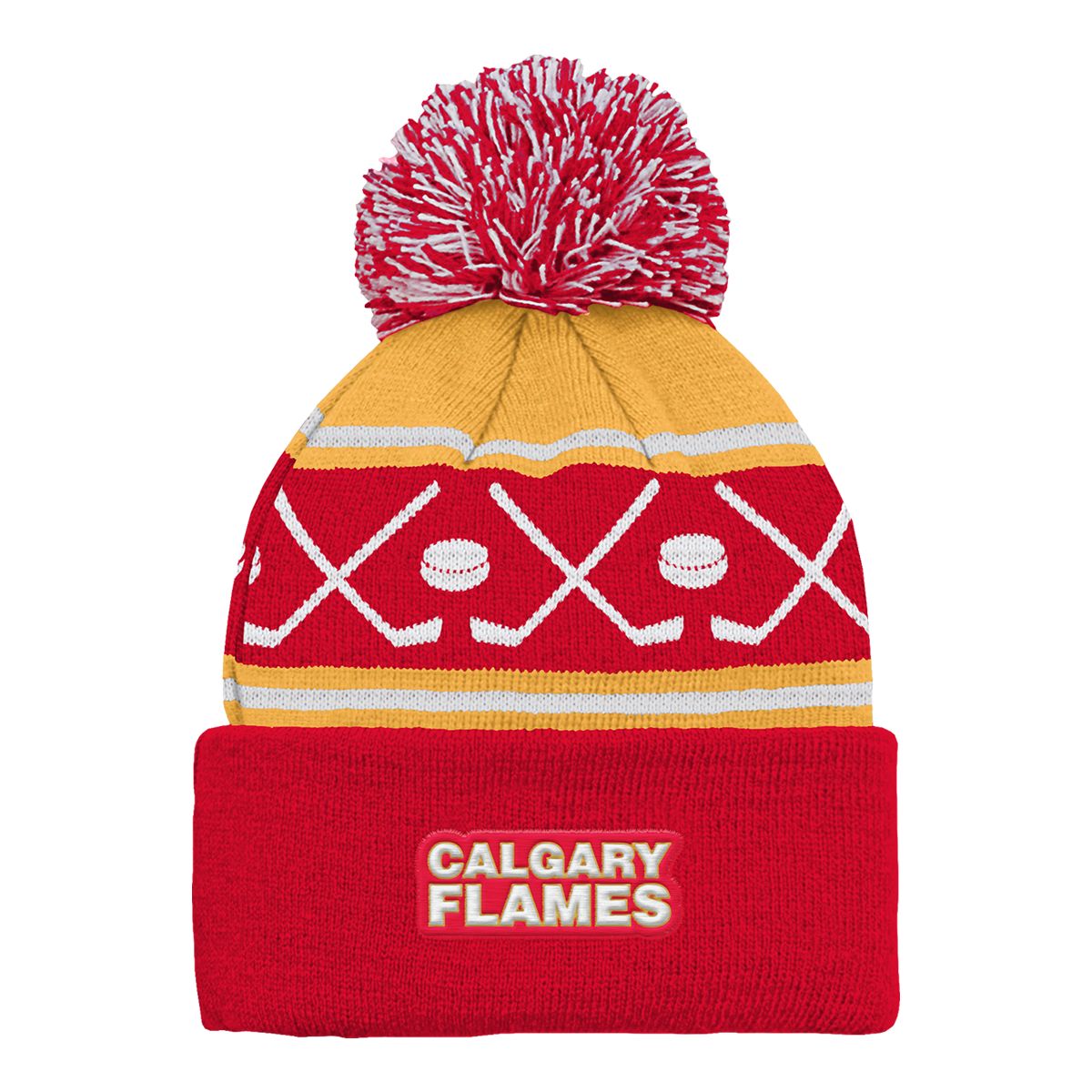 Calgary Flames NHL Infant Face Off Cuffed Pom Knit Beanie