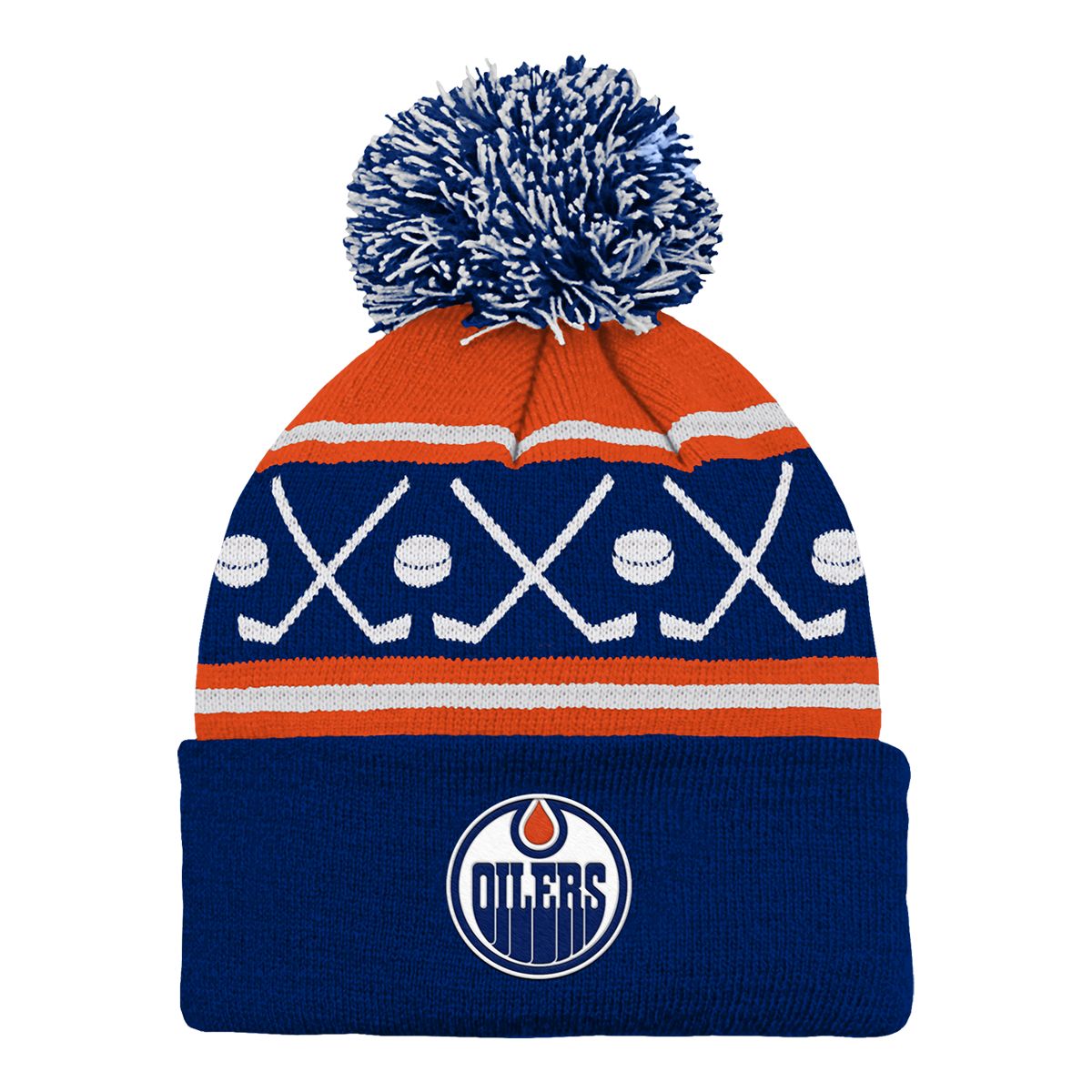 Infant Edmonton Oilers NHL Face Off Cuffed Pom Knit