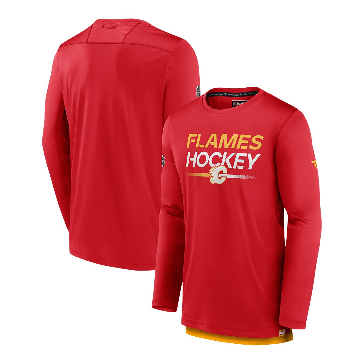 Calgary Flames Fanatics Authentic Pro Rink Tech Long Sleeve T Shirt