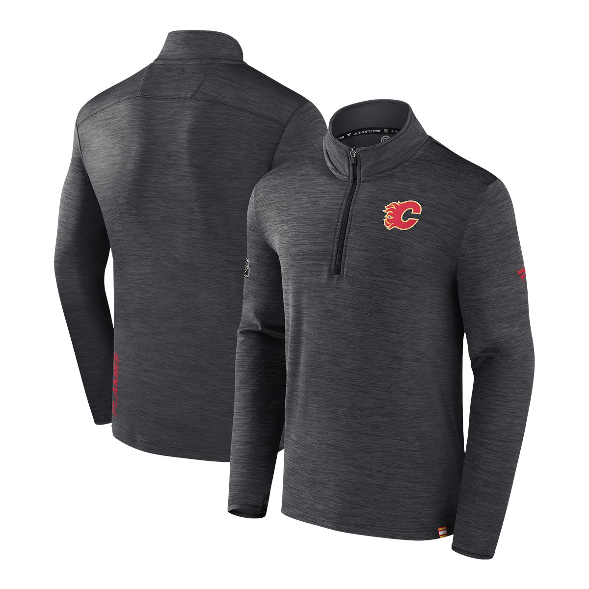 Calgary Flames Fanatics Authentic Pro Rink Low 1/4 Zip Long Sleeve Top