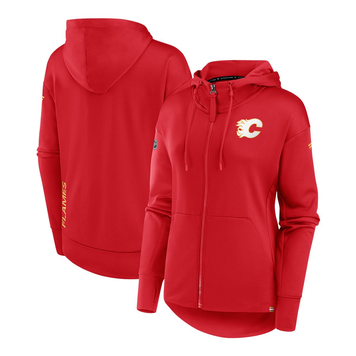 Calgary Flames Fanatics Women's Authentic Pro Rink Fleece Full Zip Hoodie