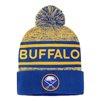 Buffalo Sabres Fanatics Authentic Pro Heathered Cuffed Pom Knit Front_Flat
