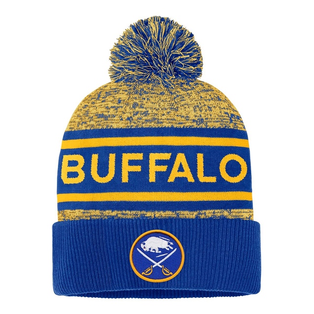 Buffalo Sabres Fanatics Authentic Pro Heathered Cuffed Pom Knit Front_Flat