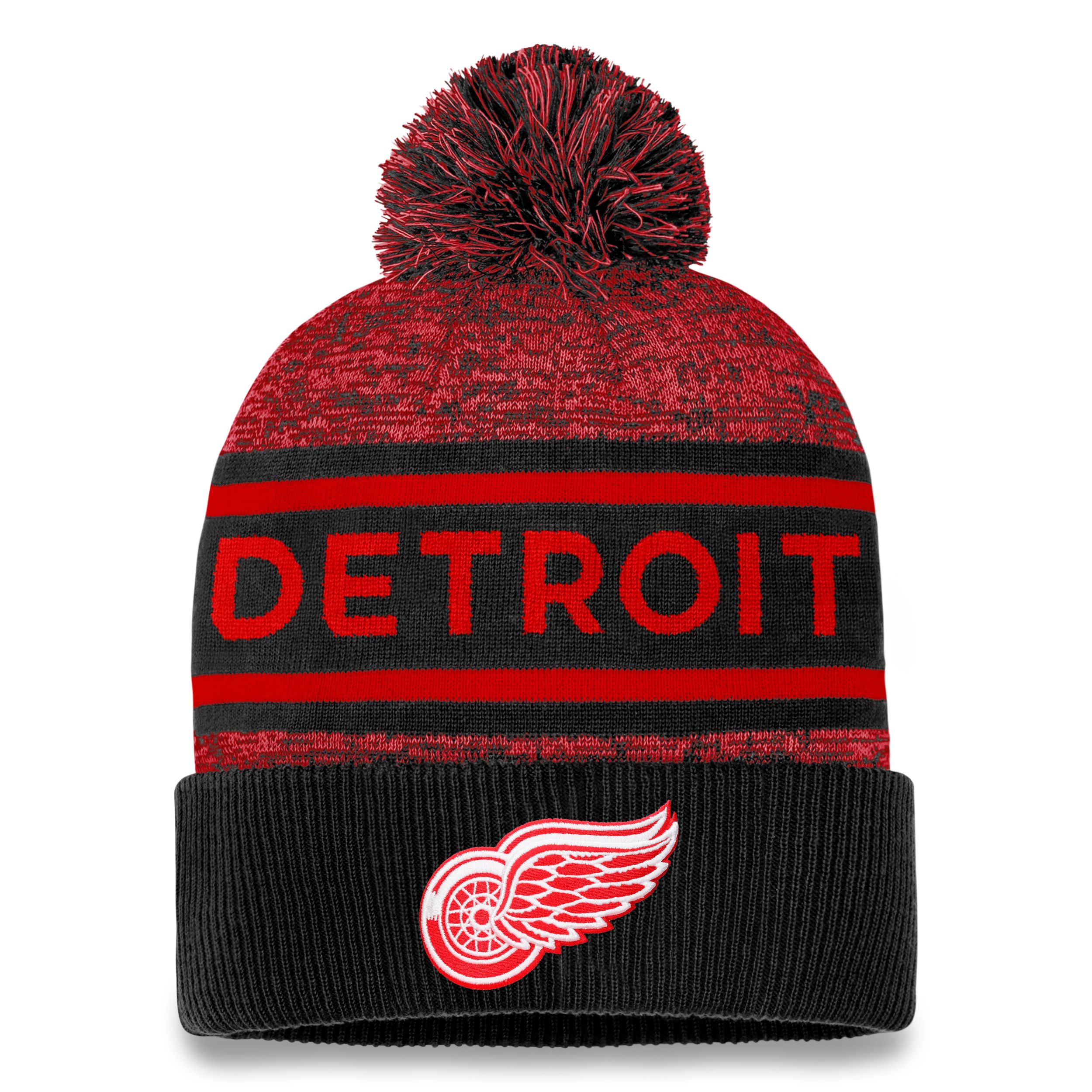 Detroit Red Wings Fanatics Authentic Pro Heathered Cuffed Pom Knit