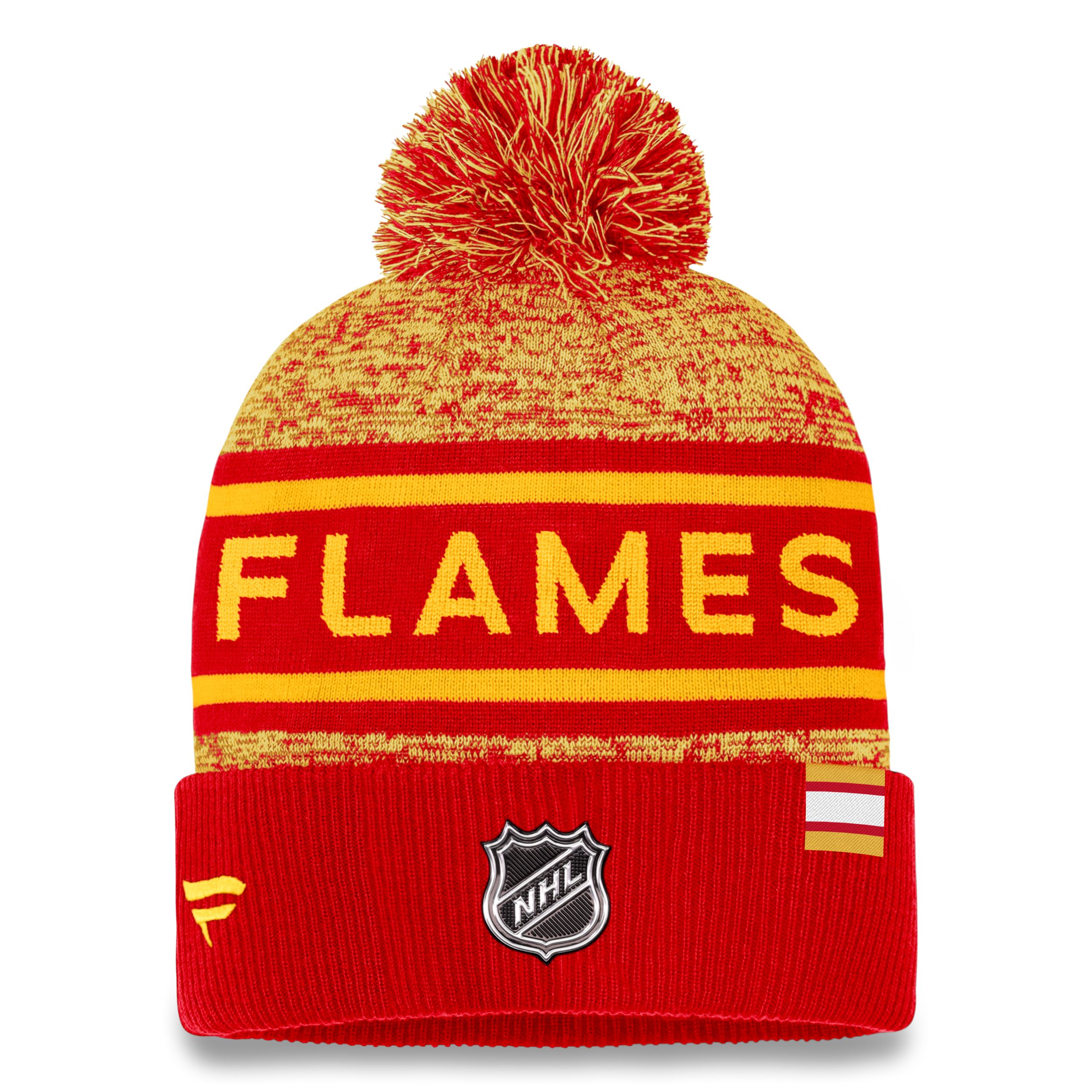 Calgary Flames Fanatics Authentic Pro Heathered Cuffed Pom Knit