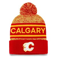 Calgary Flames Fanatics Authentic Pro Heathered Cuffed Pom Knit Front_Flat