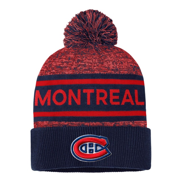 Montreal Canadiens Fanatics Authentic Pro Heathered Cuffed Pom Knit Cap Front_Flat