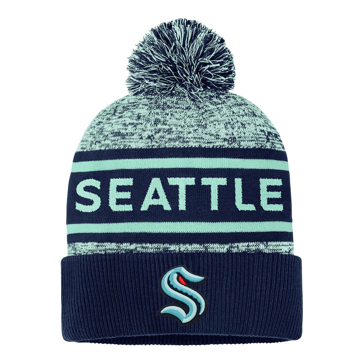 Seattle Kraken Fanatics Authentic Pro Heathered Cuffed Pom Knit