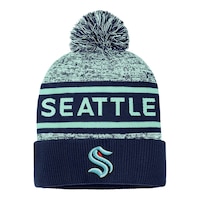 Seattle Kraken Fanatics Authentic Pro Heathered Cuffed Pom Knit Front_Flat