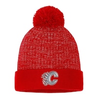 Calgary Flames Fanatics Women's Authentic Pro Road Cuffed Pom Knit Front_Flat