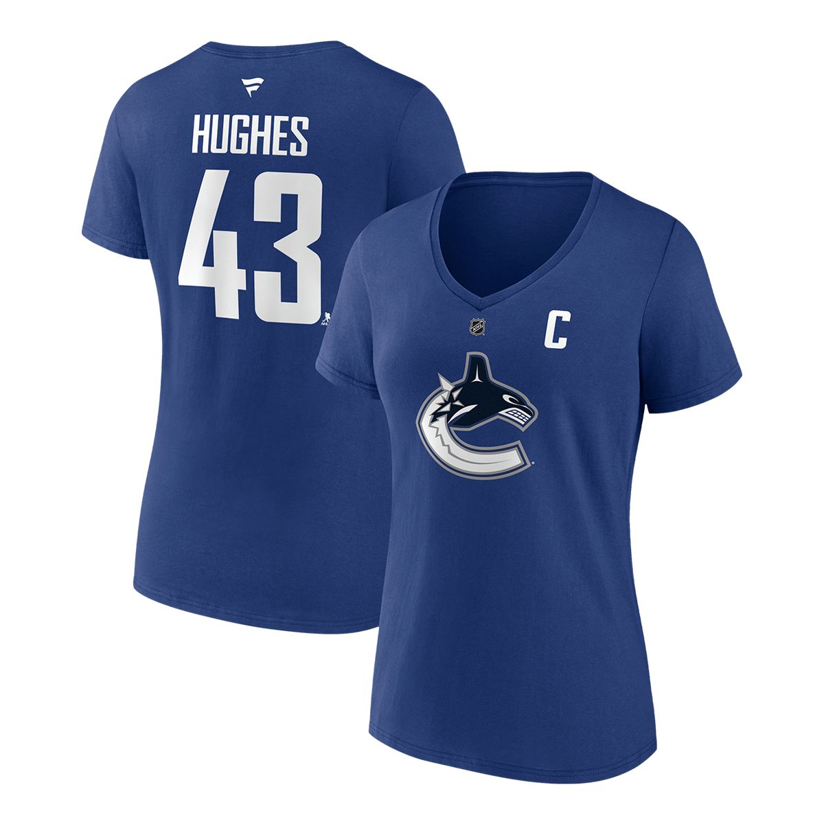 Vancouver Canucks Fanatics Women's Hughes Captain Player T Shirt