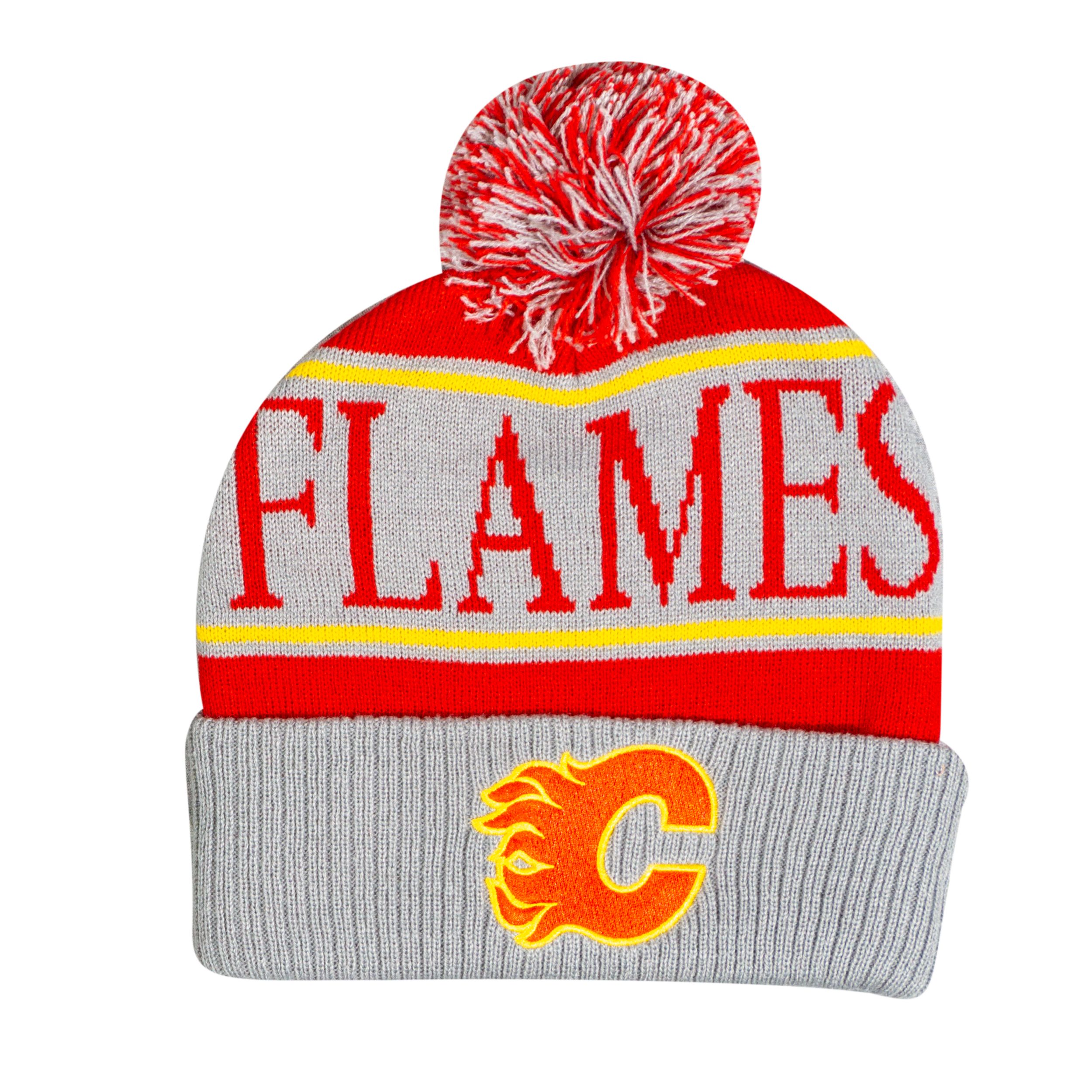 Mitchell & Ness Calgary Flames Classic Pom Knit Hat - NHL Headwear