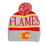 Mitchell & Ness Calgary Flames Classic Pom Knit Hat - NHL Headwear Front_Flat