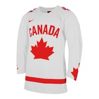 Nike White Hockey Canada One Leaf Replica Jersey Front_Three_Fourths_Angled_Left