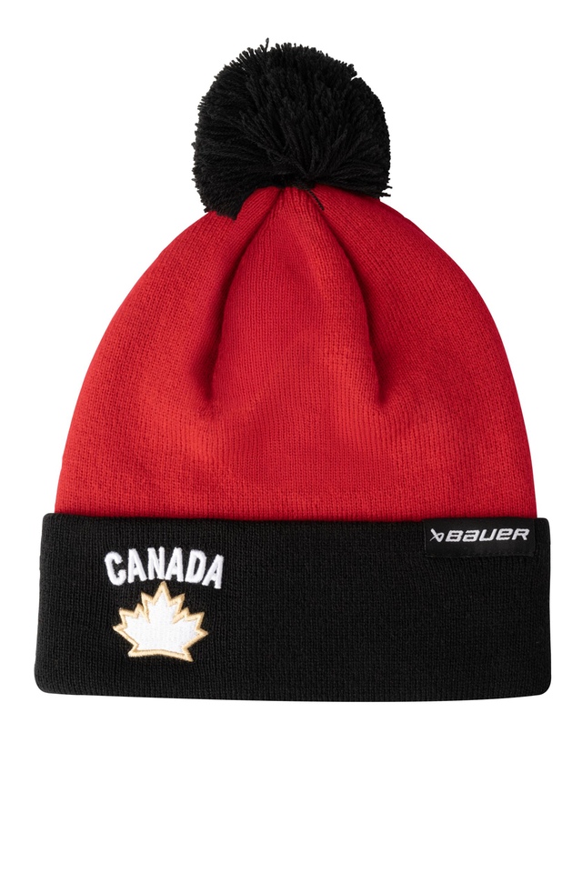 Bauer Hockey Canada Twotone Pom Knit Hat Front_Flat