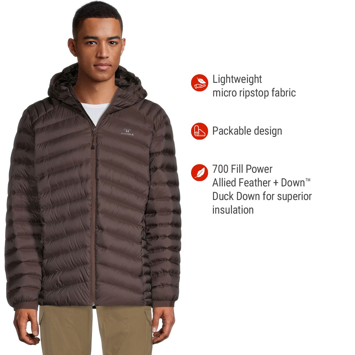 Woods Men s Bennington II Midlayer Puffer Jacket Insulated Down Hooded Water Repellent Atmosphere