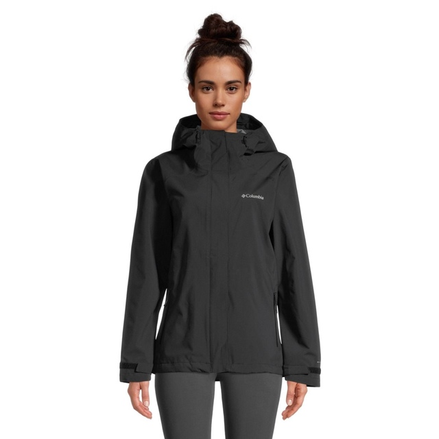 Columbia Women's Earth Explorer Hooded Rain Jacket, Waterproof, Breathable, Packable, Shell Front_Flat