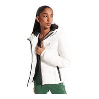 Superdry Women's Spirit Sports Puffer Winter Jacket, Short, Insulated Synthetic, Hooded Front_Angled_Left