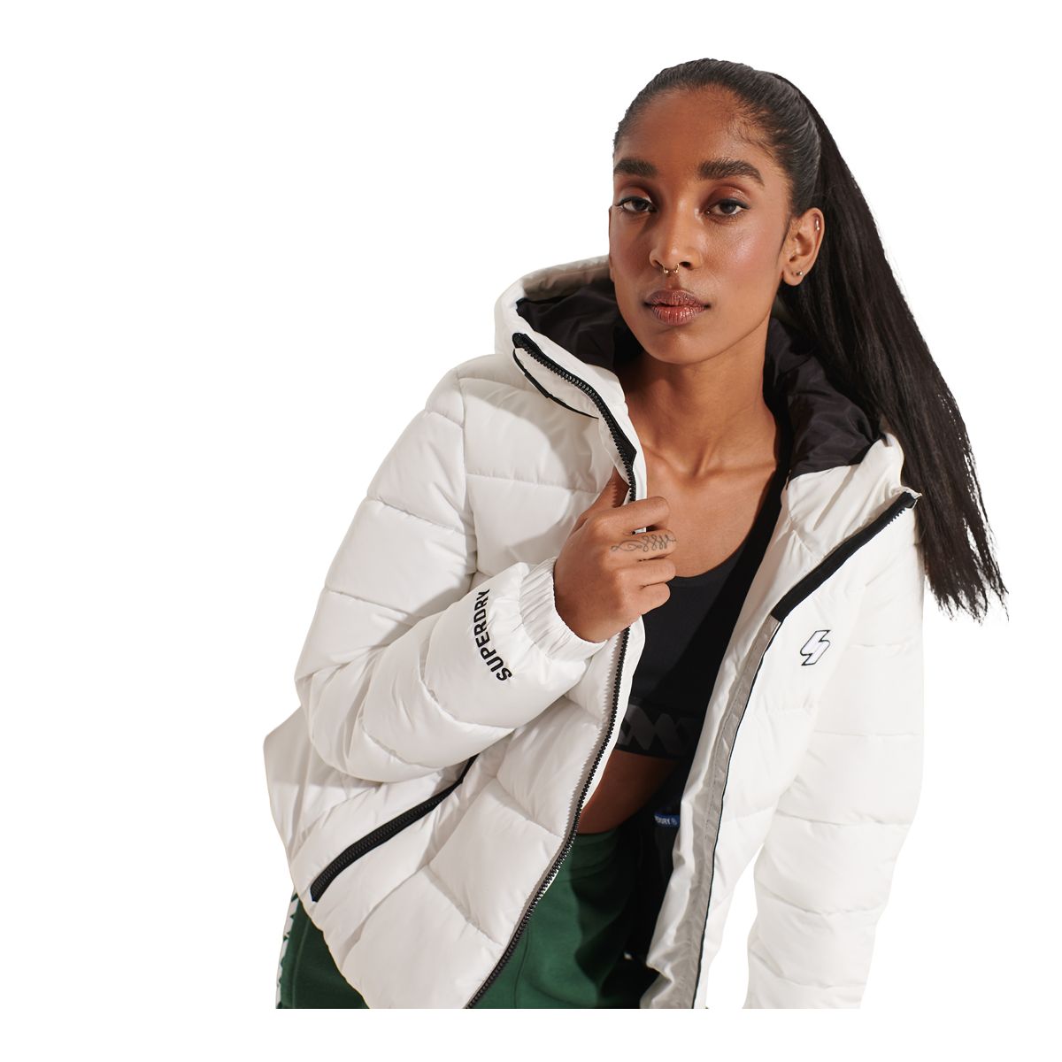 Superdry Women's Spirit Sports Puffer Winter Jacket, Short, Insulated Synthetic, Hooded