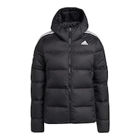 adidas Women's Essentials Mid Winter Jacket, Long, Insulated Synthetic, Hooded Front_Flat