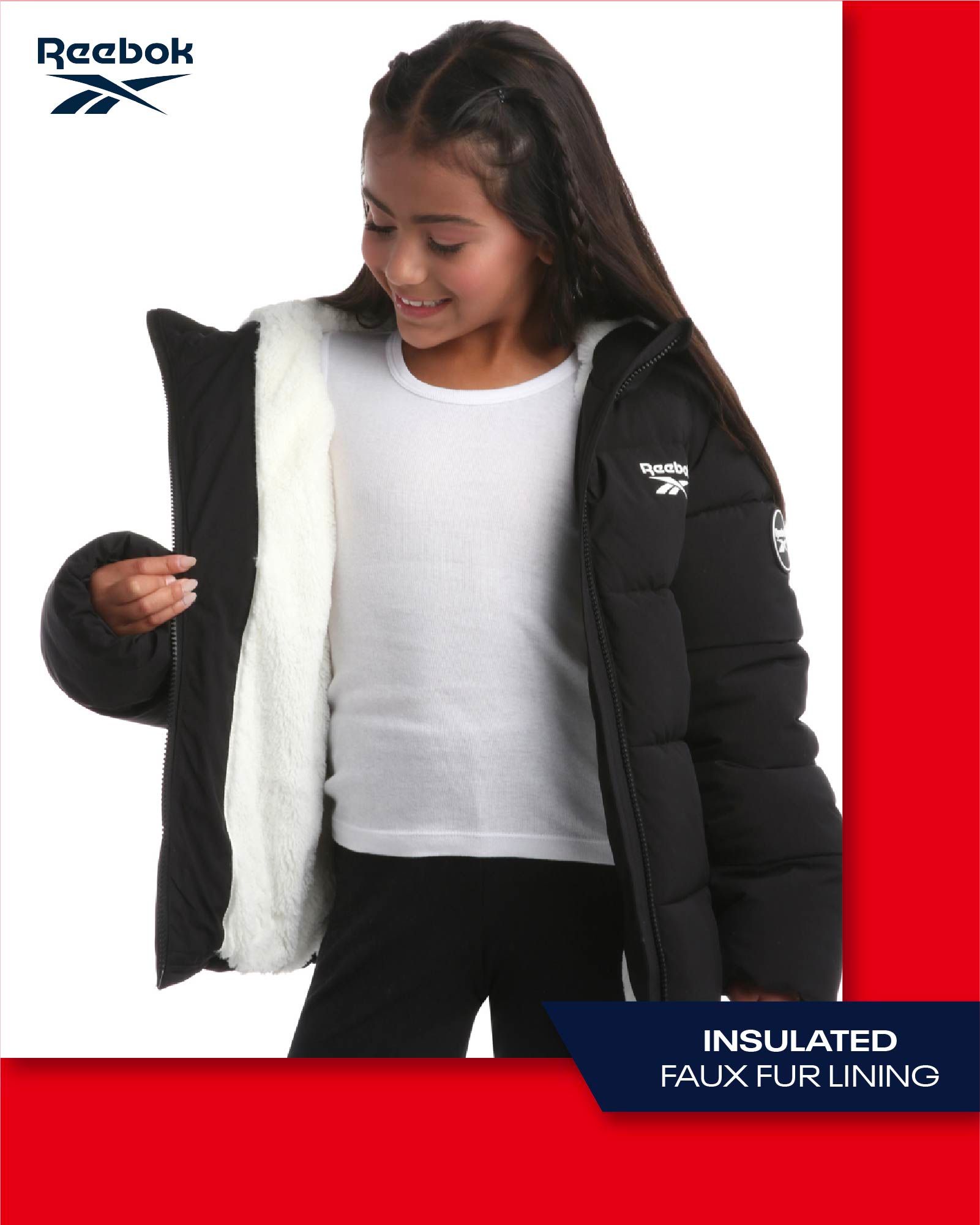 Reebok Girls' Stretch Puffer Jacket