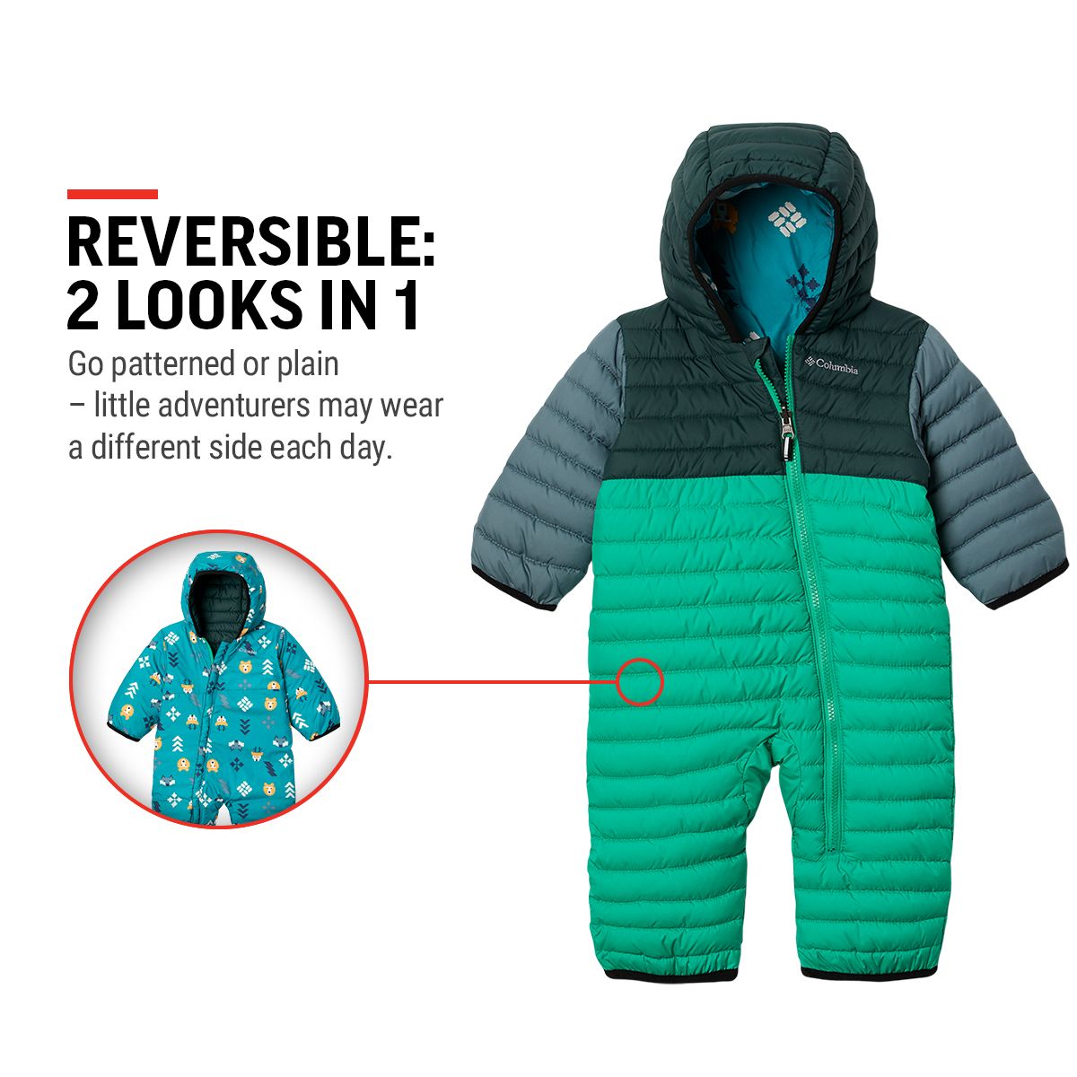 Columbia Infant Boys' Powder Lite Reversible Bunting Suit
